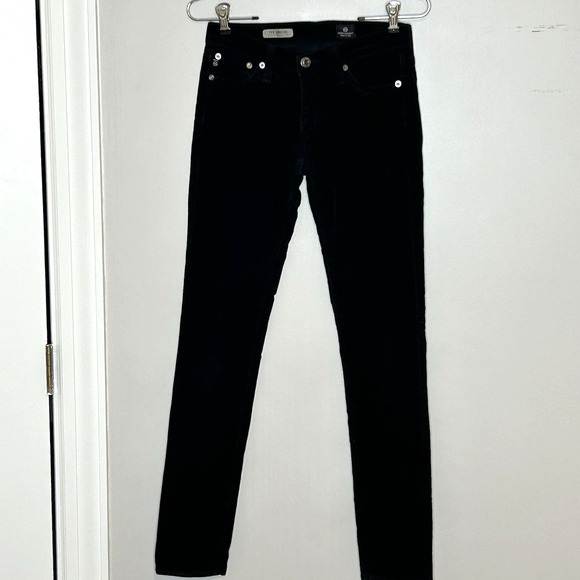 Ag Adriano Goldschmied Pants - AG The Legging Super Skinny Pants Size 25 Black Velvet Low Rise Inseam 31